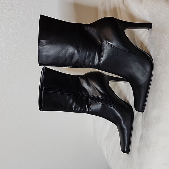 Vintage Steve Madden Josie Leather Boots Y2K 90S Ankle Booties Black Heeled - Picture 6 of 15